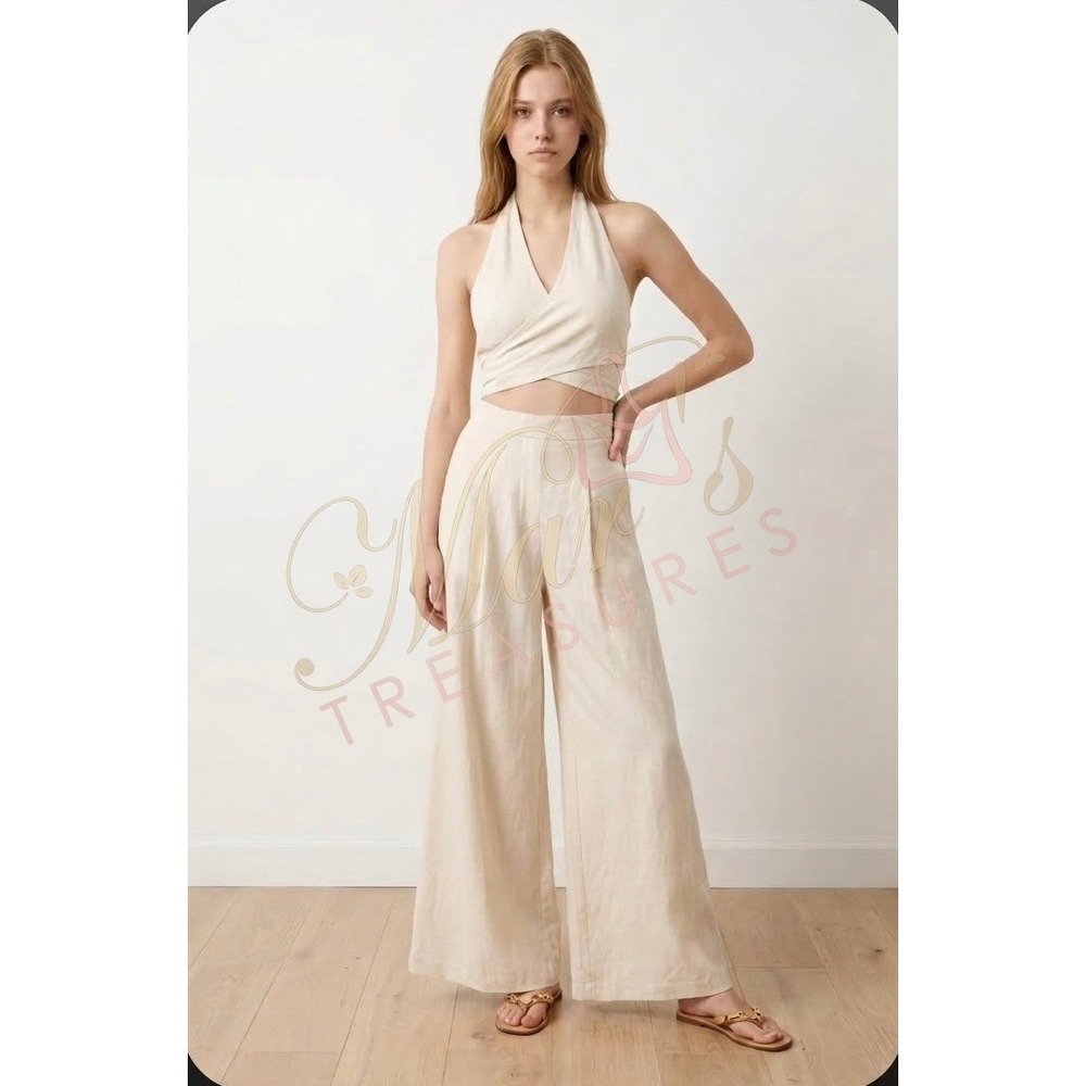 Auteur Linen Blend Wide Leg Pants Cream Sz Small